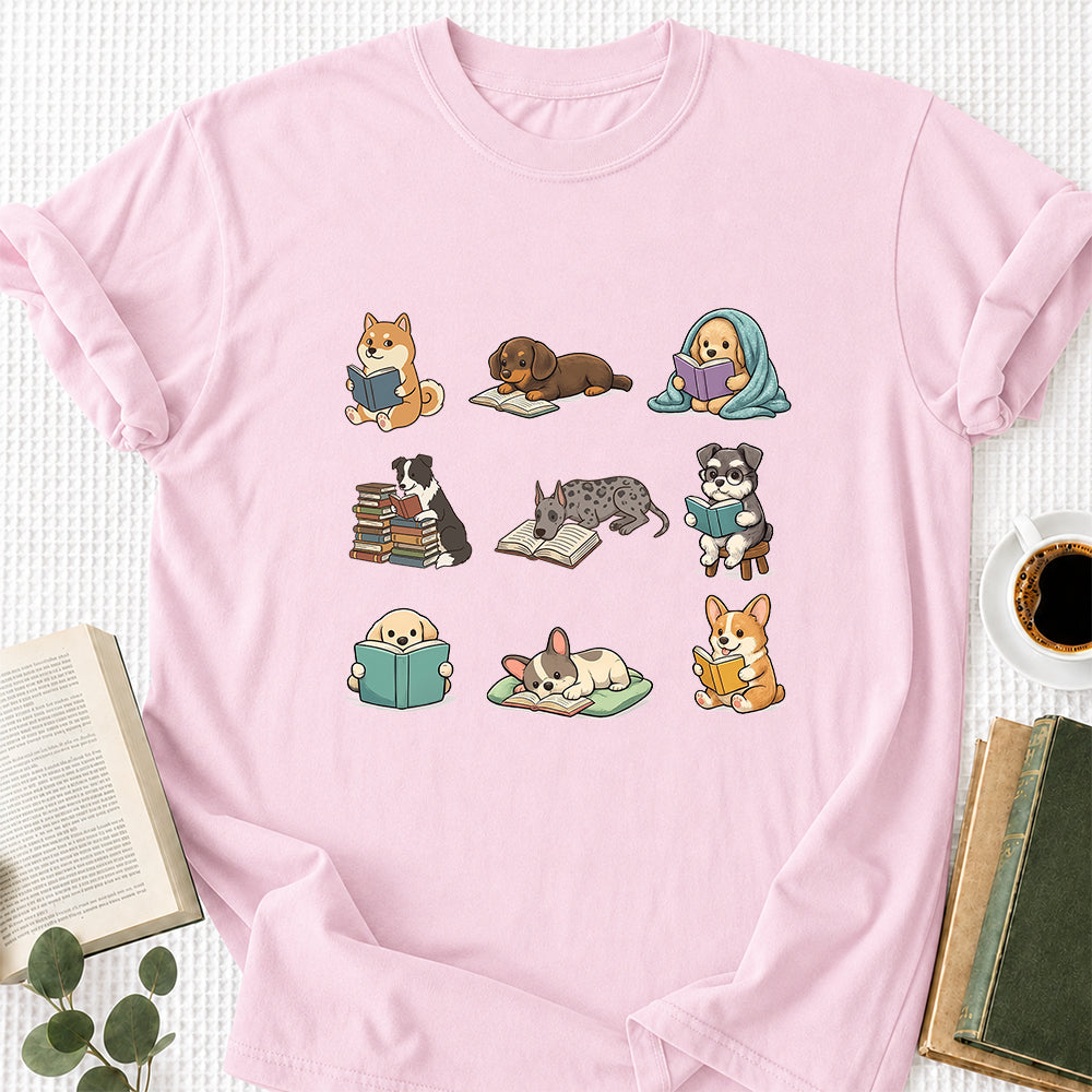 Funny Dogs Reading Softstyle T-Shirt | Book Lover Gift Light Pink