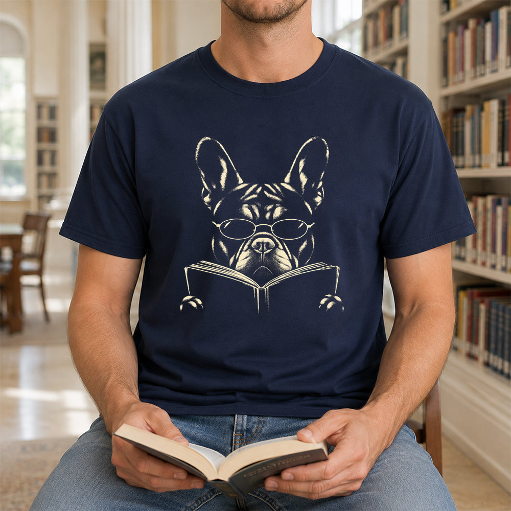 French Bulldog Reading Book Softstyle T-Shirt | Book Lover Gift Navy