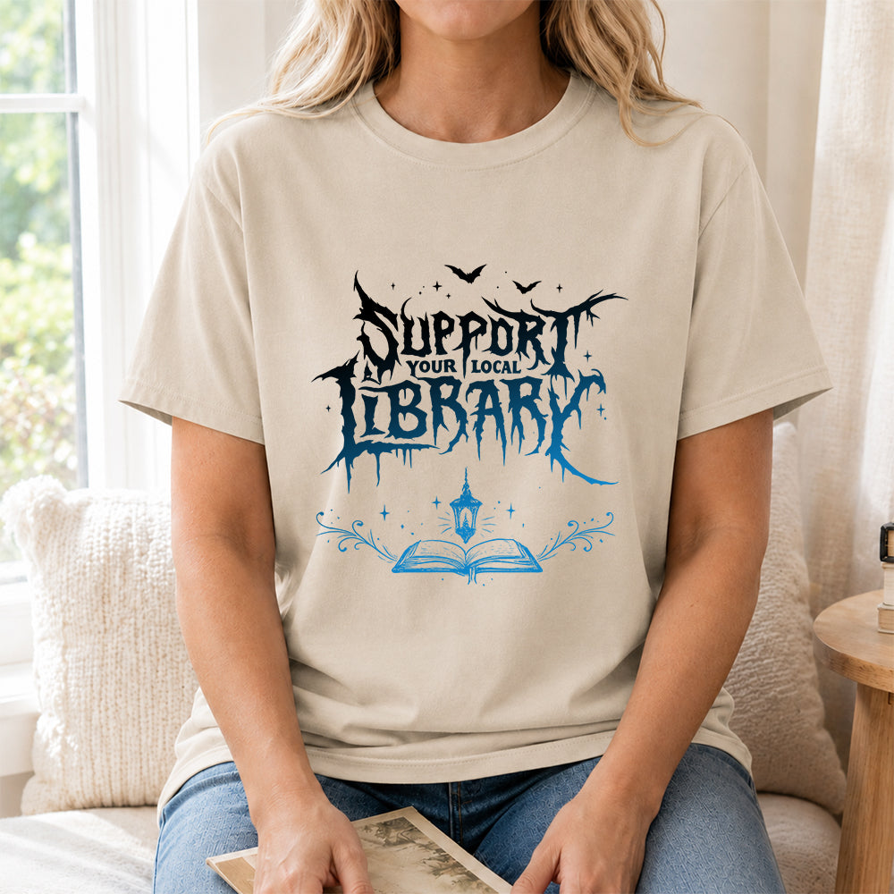 Support Your Local Library Softstyle T-Shirt | Book Lover Gift Sand
