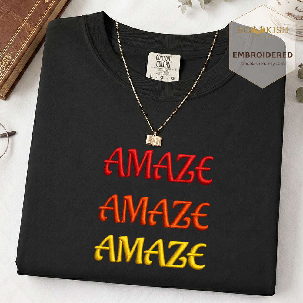 Embroidered Amaze Amaze Amaze Comfort Color ® T-shirt Book Lover Gift Black
