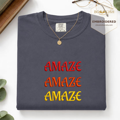 Embroidered Amaze Amaze Amaze Comfort Color ® T-shirt Book Lover Gift Navy