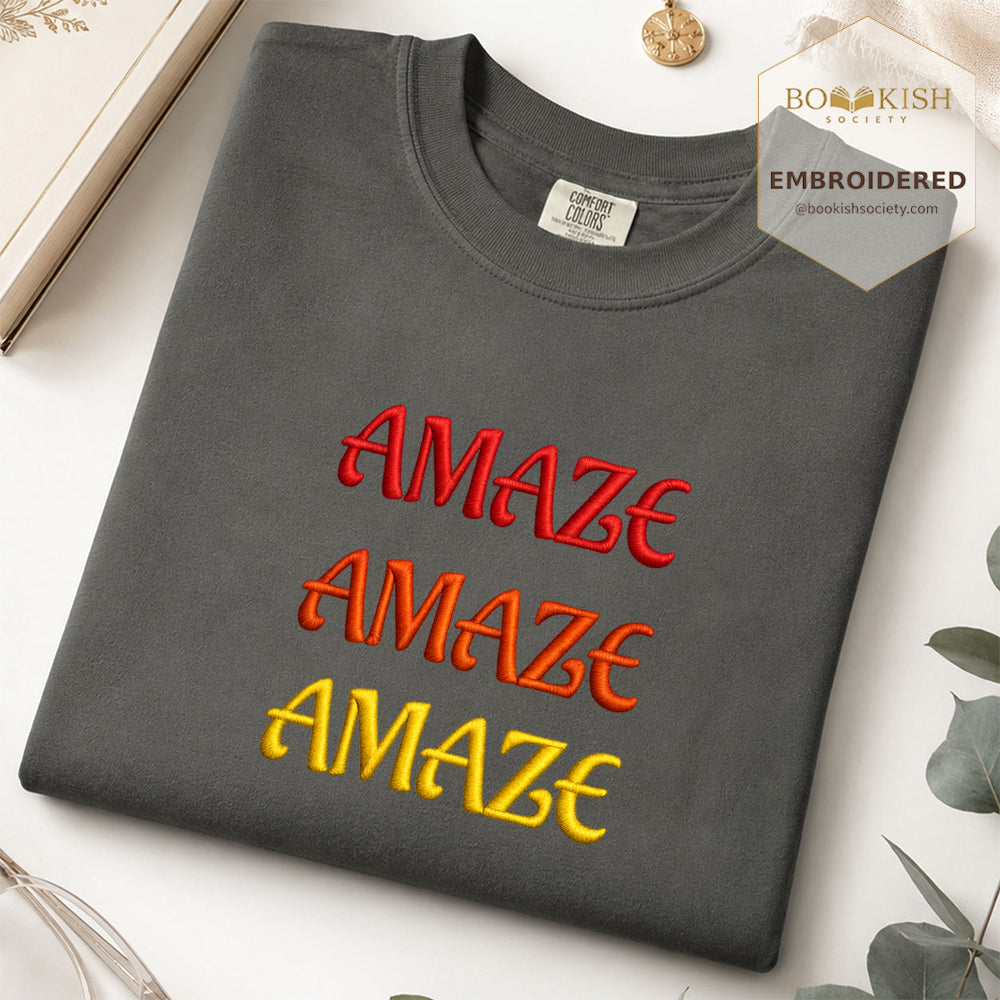 Embroidered Amaze Amaze Amaze Comfort Color ® T-shirt Book Lover Gift Graphite