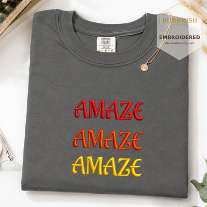 Embroidered Amaze Amaze Amaze Comfort Color ® T-shirt Book Lover Gift Graphite