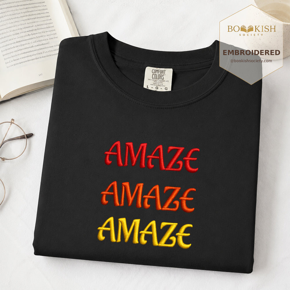Embroidered Amaze Amaze Amaze Comfort Color ® T-shirt Book Lover Gift Black