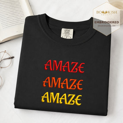 Embroidered Amaze Amaze Amaze Comfort Color ® T-shirt Book Lover Gift Black