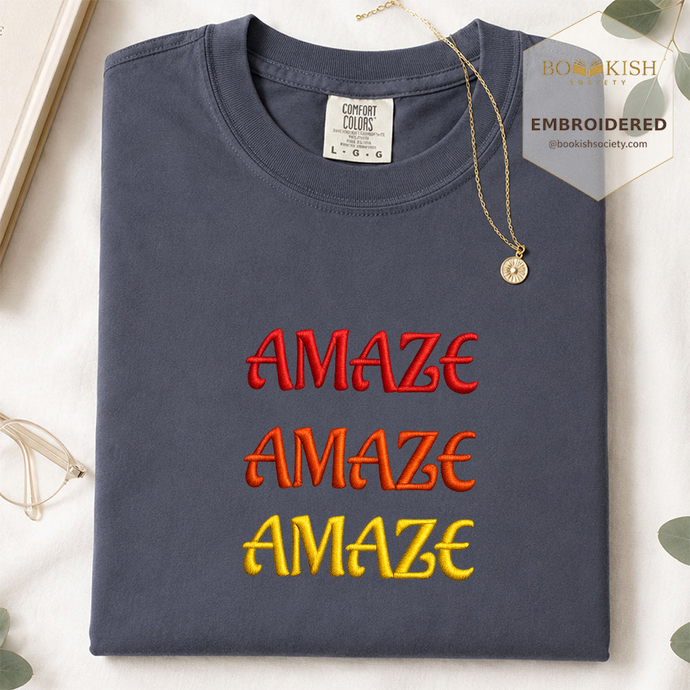 Embroidered Amaze Amaze Amaze Comfort Color ® T-shirt Book Lover Gift Navy