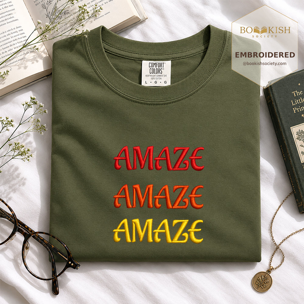Embroidered Amaze Amaze Amaze Comfort Color ® T-shirt Book Lover Gift Hemp
