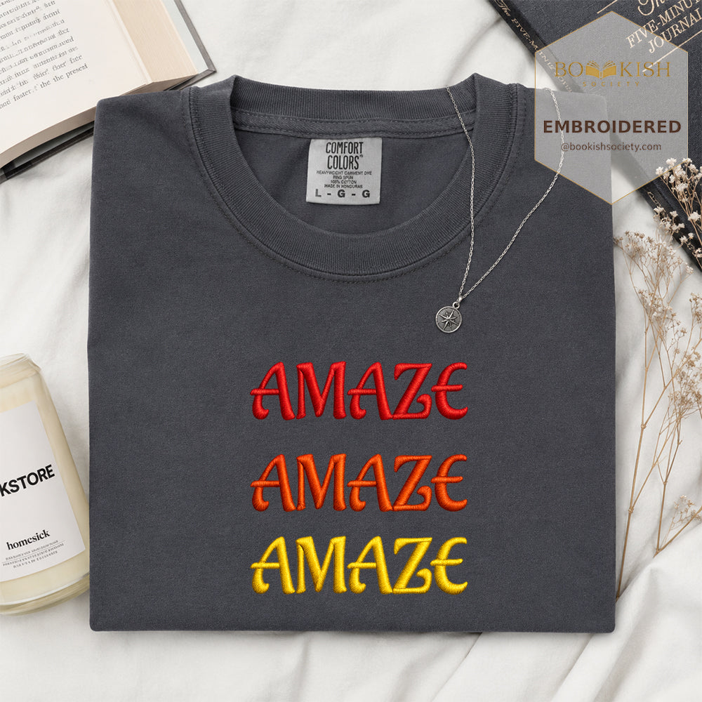 Embroidered Amaze Amaze Amaze Comfort Color ® T-shirt Book Lover Gift Pepper
