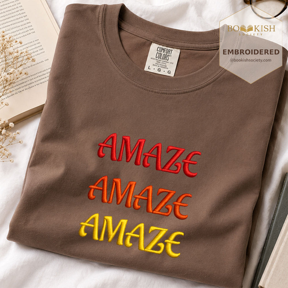 Embroidered Amaze Amaze Amaze Comfort Color ® T-shirt Book Lover Gift Espresso