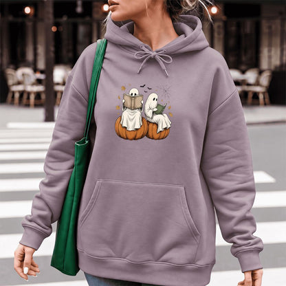 Small Ghosts Reading on Pumpkins Softstyle Hoodie | Spooky Book Lover Gift Paragon