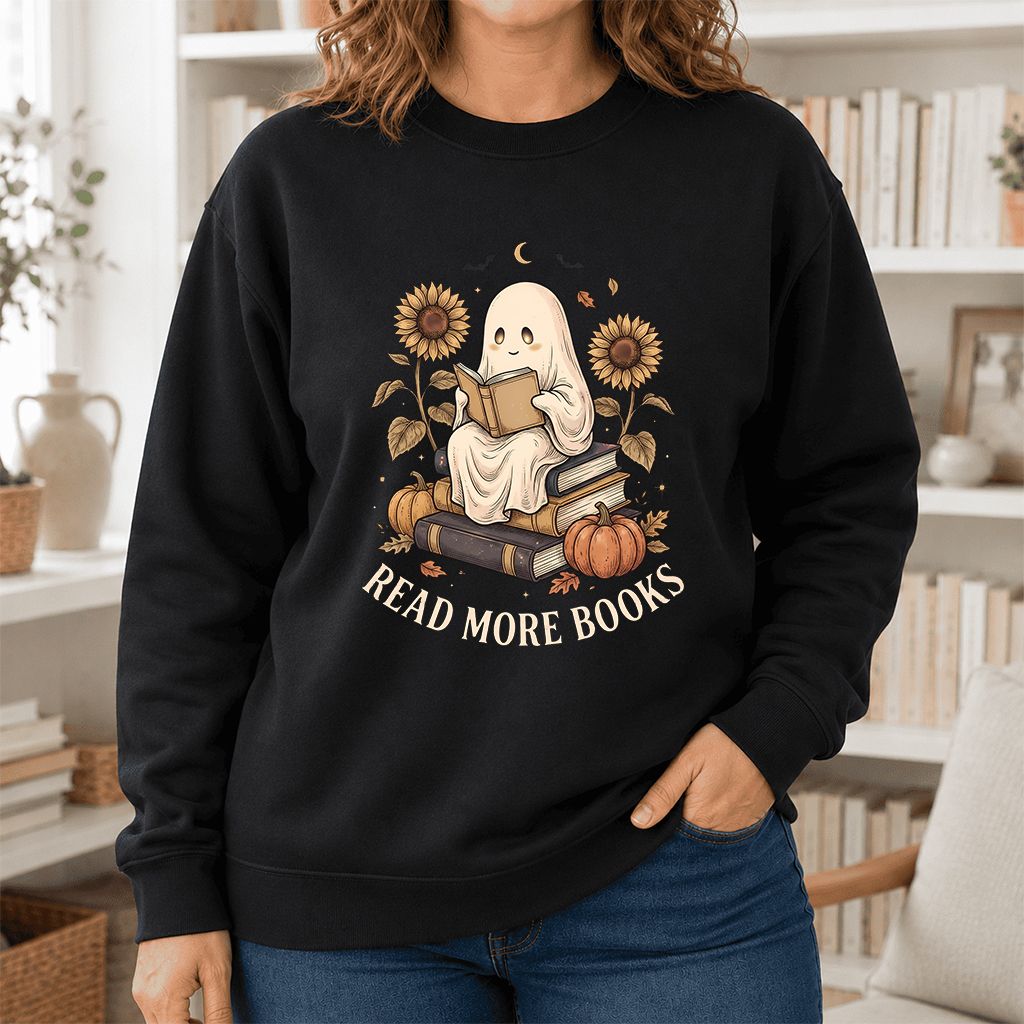 Read More Books Printed Sweatshirt | Cozy Book Lover Gift Black