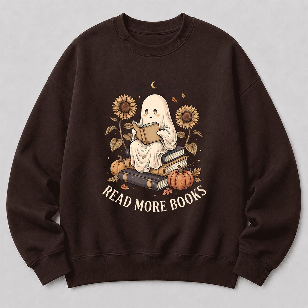 Read More Books Printed Sweatshirt | Cozy Book Lover Gift Dark Chocolate