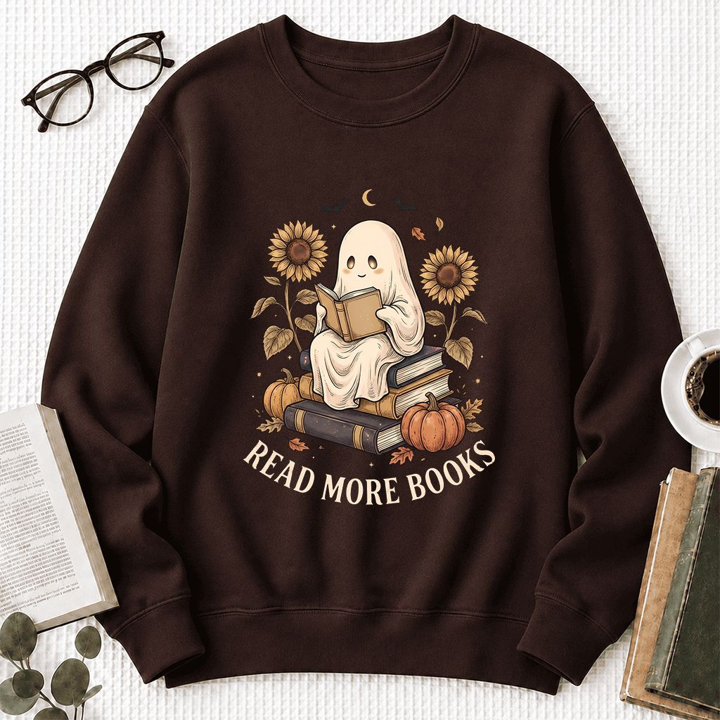 Read More Books Printed Sweatshirt | Cozy Book Lover Gift Dark Chocolate