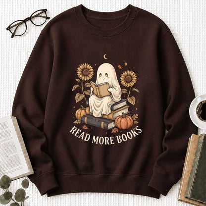 Read More Books Printed Sweatshirt | Cozy Book Lover Gift Dark Chocolate
