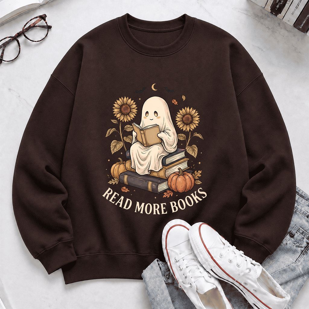 Read More Books Printed Sweatshirt | Cozy Book Lover Gift Dark Chocolate