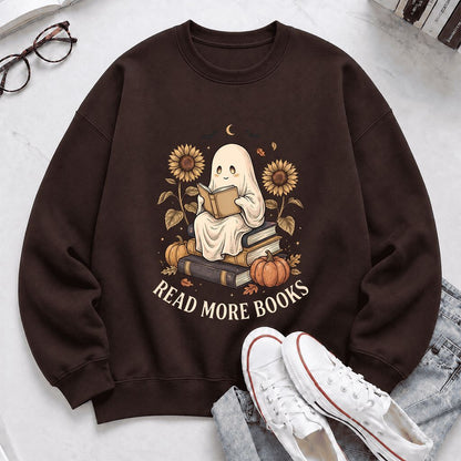 Read More Books Printed Sweatshirt | Cozy Book Lover Gift Dark Chocolate