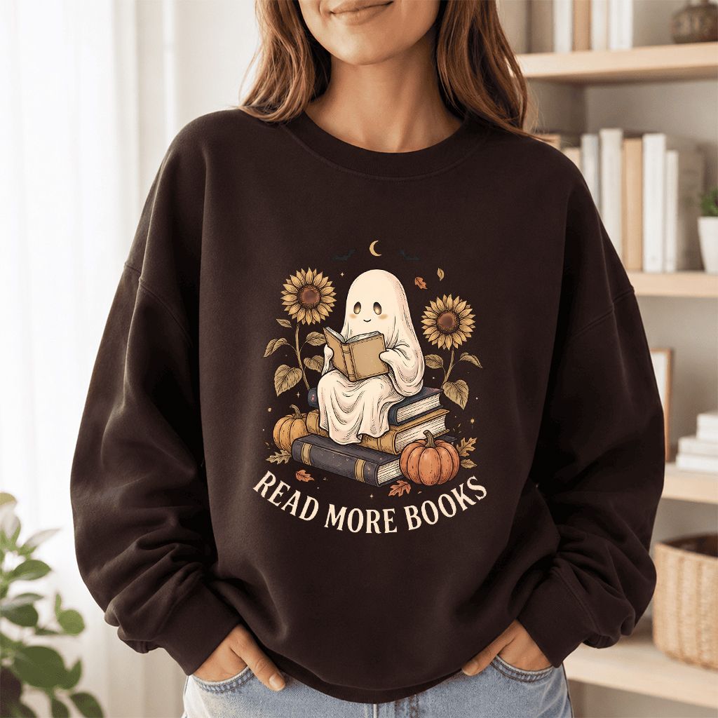 Read More Books Printed Sweatshirt | Cozy Book Lover Gift Dark Chocolate