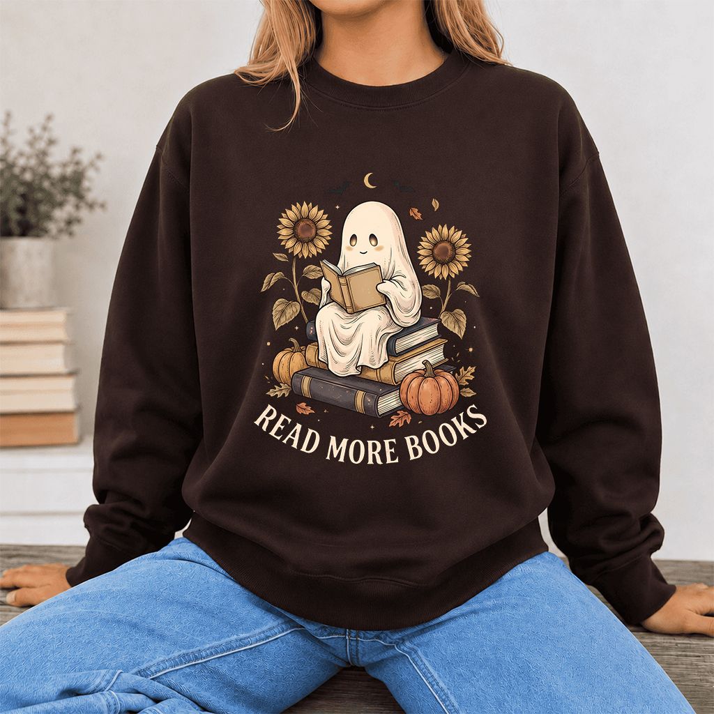 Read More Books Printed Sweatshirt | Cozy Book Lover Gift Dark Chocolate