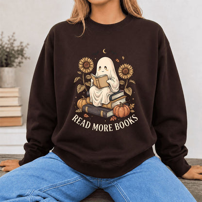 Read More Books Printed Sweatshirt | Cozy Book Lover Gift Dark Chocolate