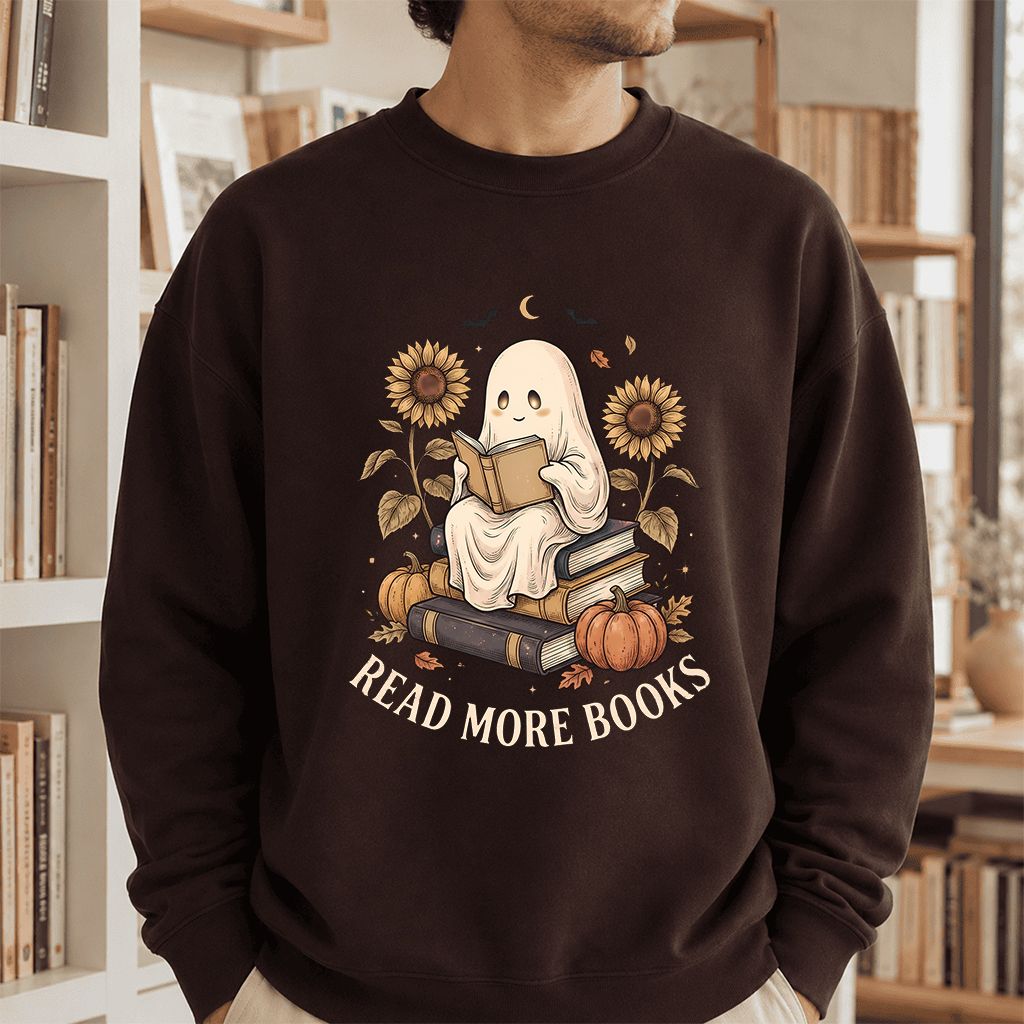 Read More Books Printed Sweatshirt | Cozy Book Lover Gift Dark Chocolate