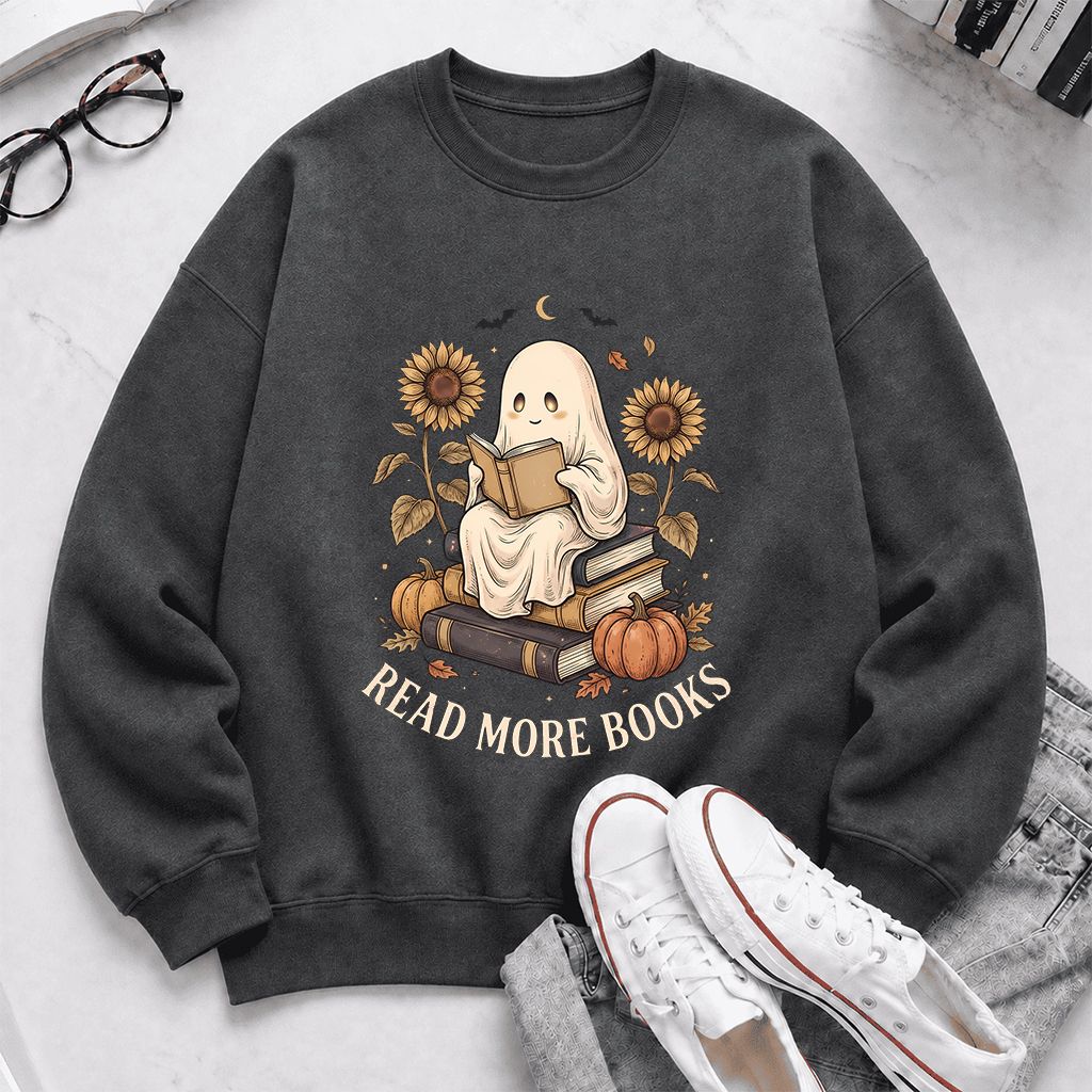 Read More Books Printed Sweatshirt | Cozy Book Lover Gift Dark Heather