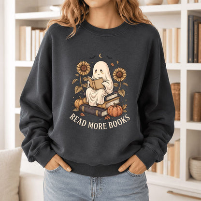 Read More Books Printed Sweatshirt | Cozy Book Lover Gift Dark Heather