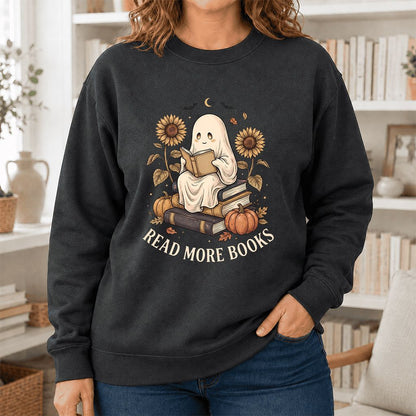 Read More Books Printed Sweatshirt | Cozy Book Lover Gift Dark Heather