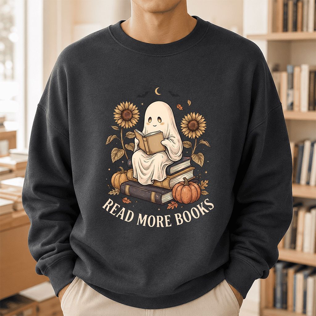 Read More Books Printed Sweatshirt | Cozy Book Lover Gift Dark Heather