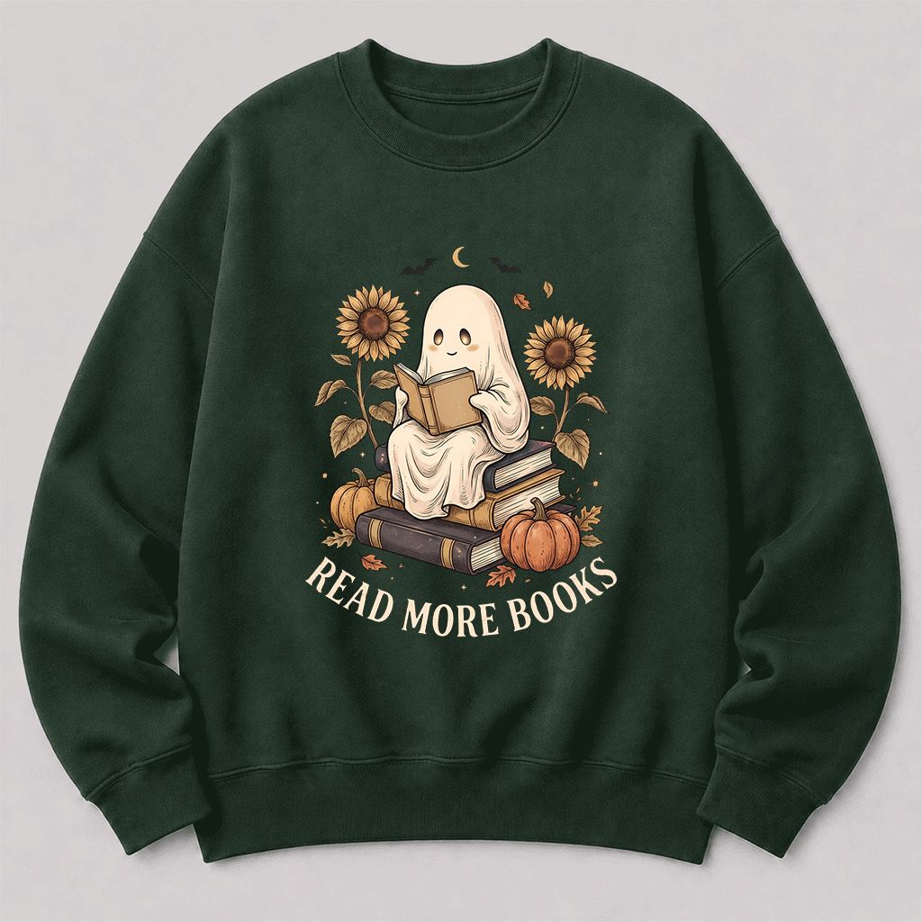 Read More Books Printed Sweatshirt | Cozy Book Lover Gift Forest Green