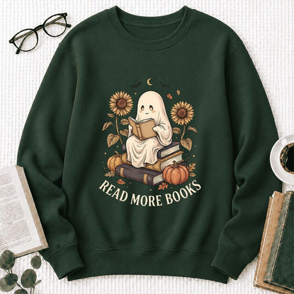 Read More Books Printed Sweatshirt | Cozy Book Lover Gift Forest Green