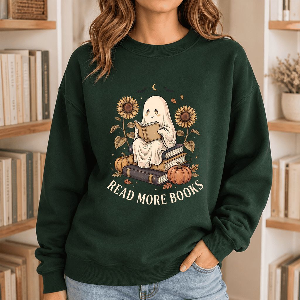 Read More Books Printed Sweatshirt | Cozy Book Lover Gift Forest Green