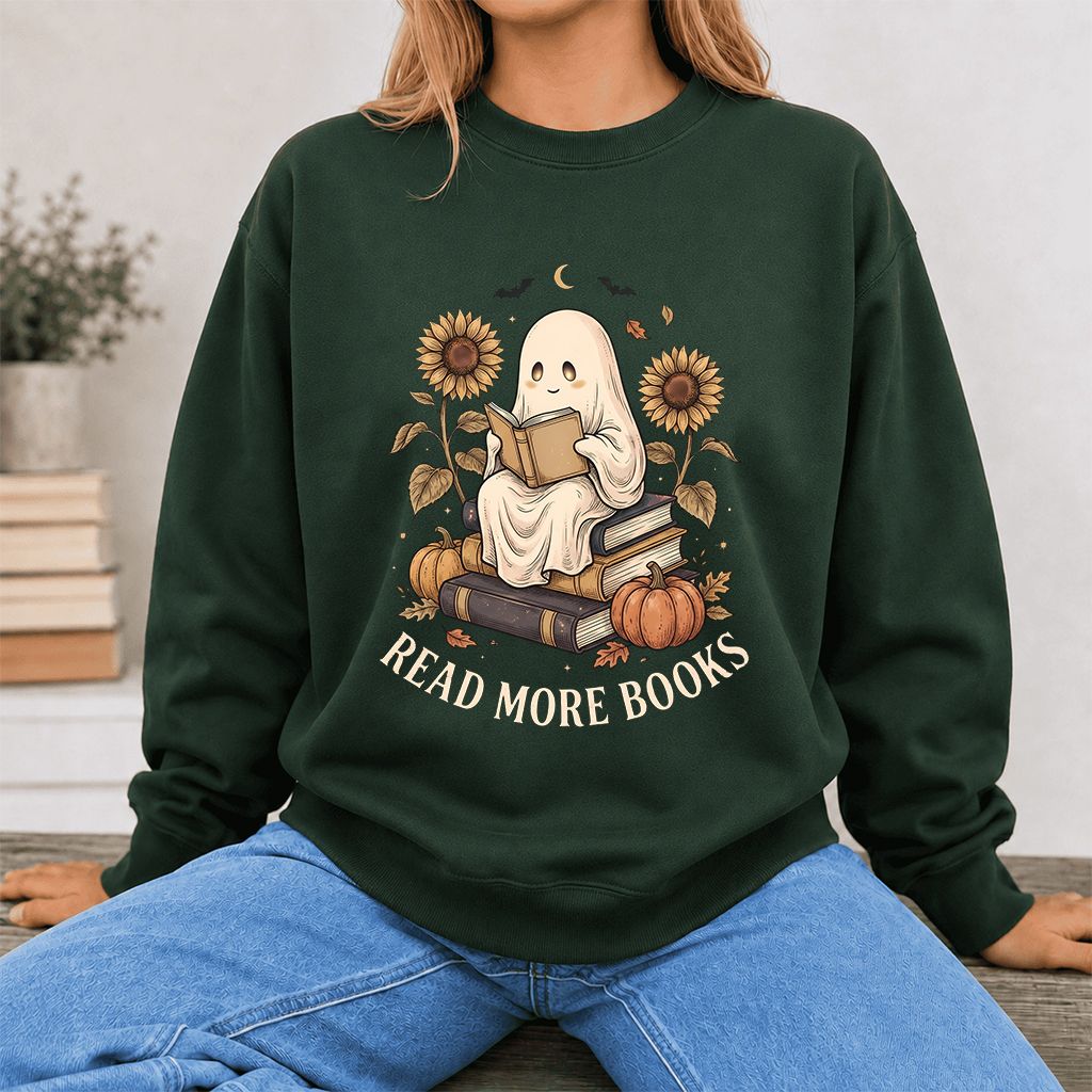 Read More Books Printed Sweatshirt | Cozy Book Lover Gift Forest Green