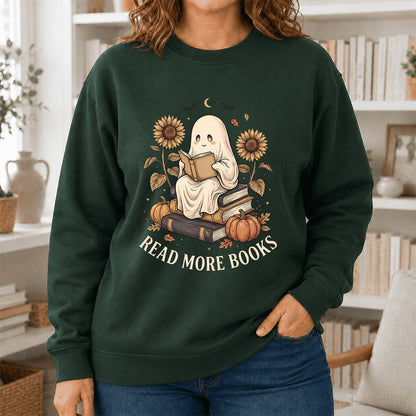 Read More Books Printed Sweatshirt | Cozy Book Lover Gift Forest Green
