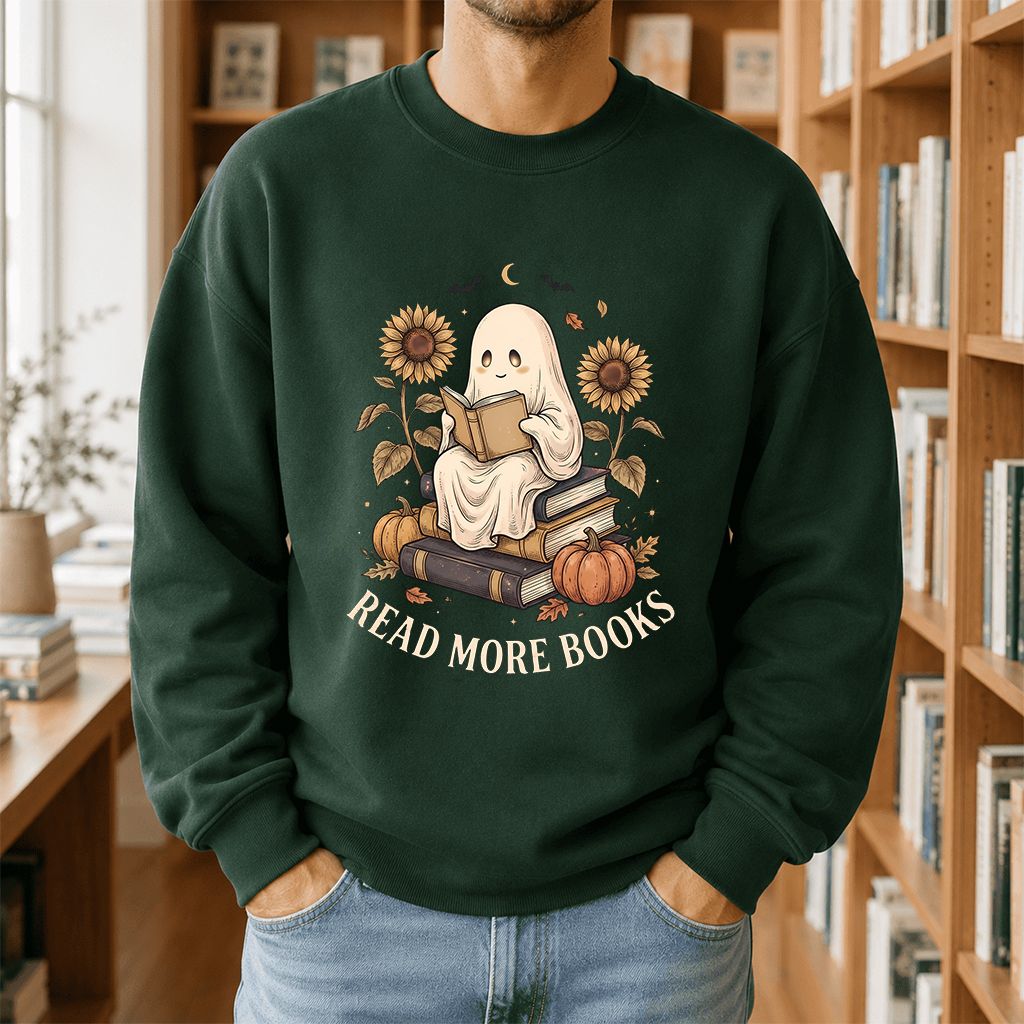 Read More Books Printed Sweatshirt | Cozy Book Lover Gift Forest Green