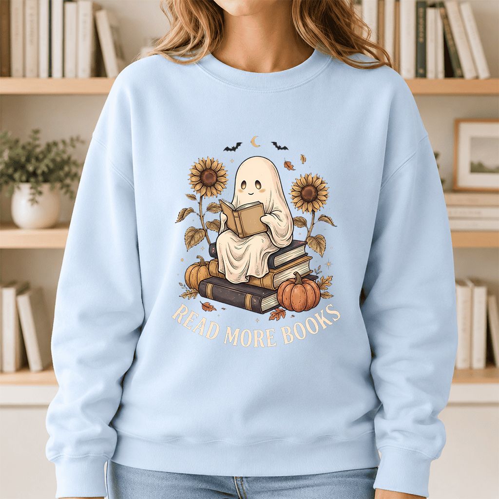 Read More Books Printed Sweatshirt | Cozy Book Lover Gift Light Blue
