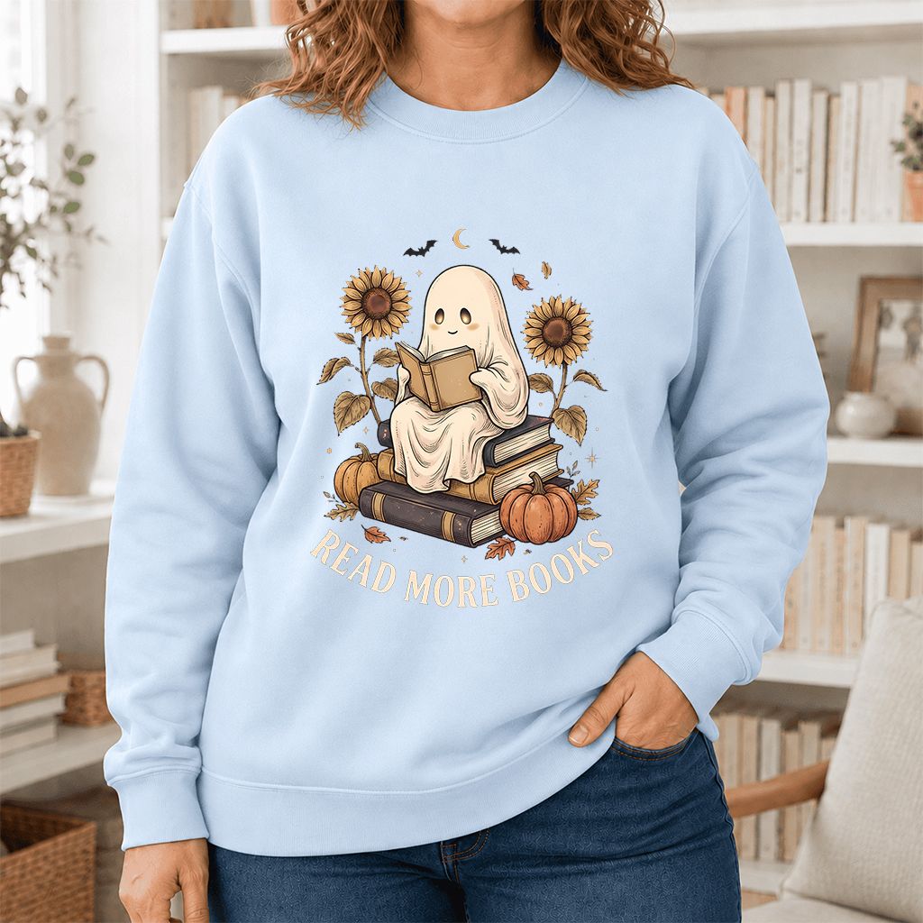 Read More Books Printed Sweatshirt | Cozy Book Lover Gift Light Blue