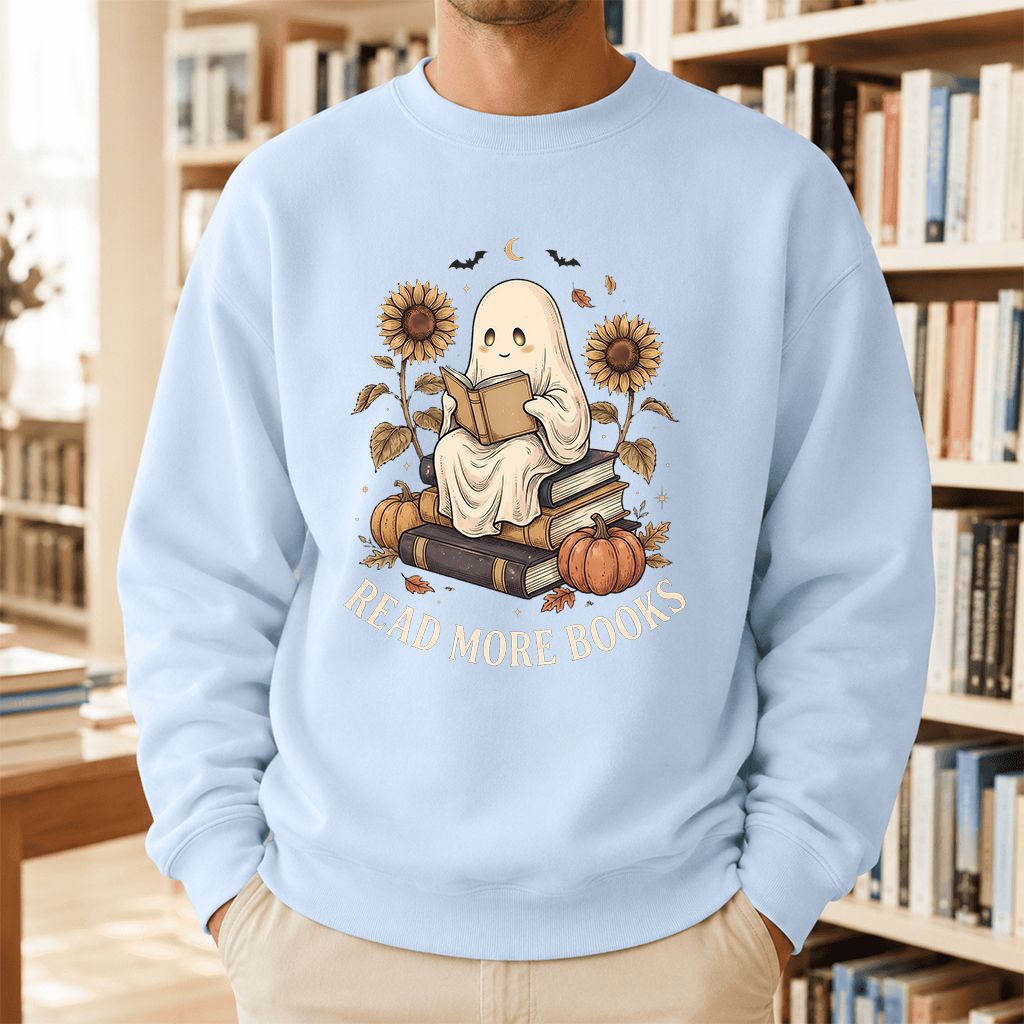 Read More Books Printed Sweatshirt | Cozy Book Lover Gift Light Blue