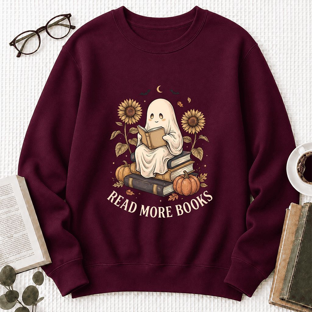 Read More Books Printed Sweatshirt | Cozy Book Lover Gift Maroon