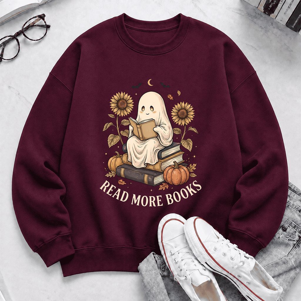 Read More Books Printed Sweatshirt | Cozy Book Lover Gift Maroon