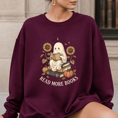 Read More Books Printed Sweatshirt | Cozy Book Lover Gift Maroon