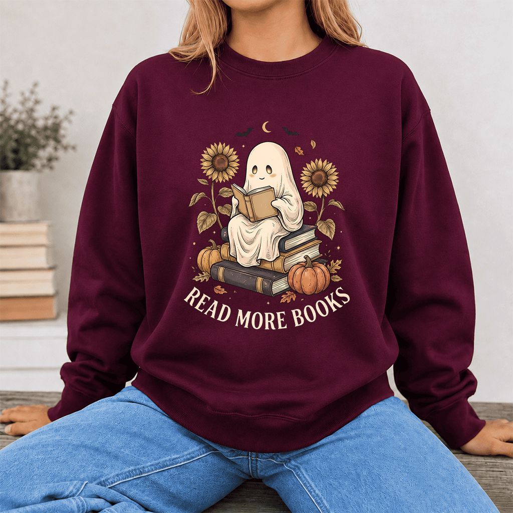 Read More Books Printed Sweatshirt | Cozy Book Lover Gift Maroon