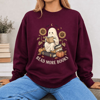 Read More Books Printed Sweatshirt | Cozy Book Lover Gift Maroon