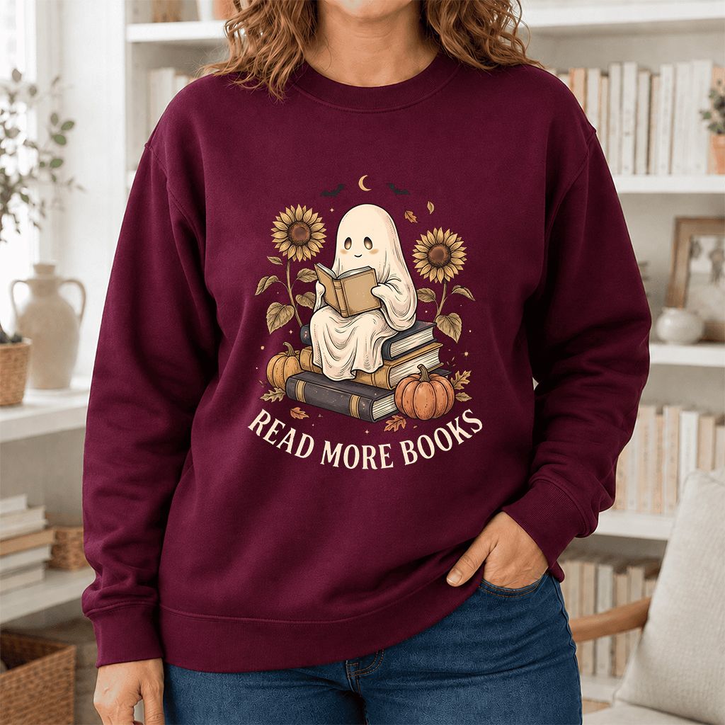 Read More Books Printed Sweatshirt | Cozy Book Lover Gift Maroon