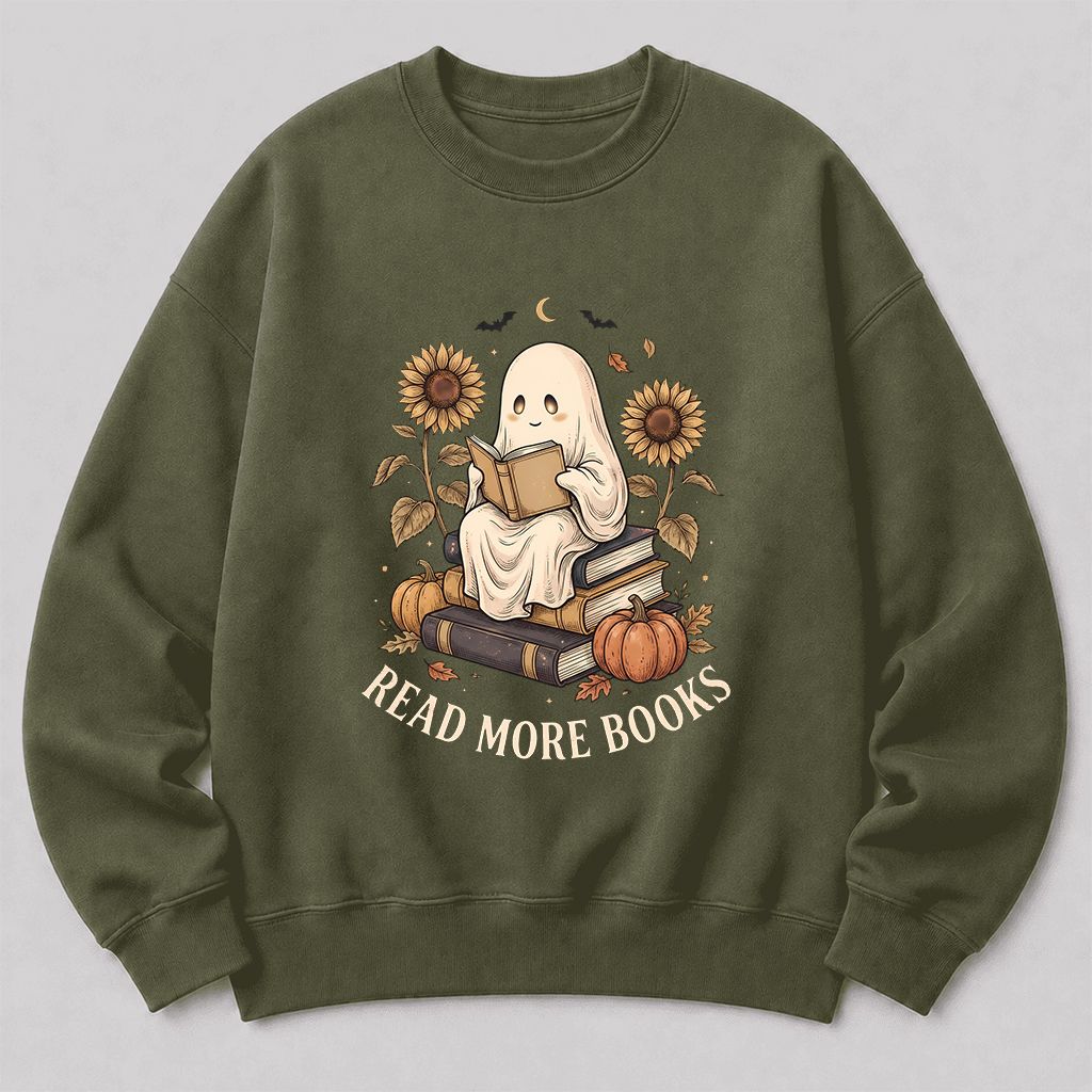 Read More Books Printed Sweatshirt | Cozy Book Lover Gift Military Green