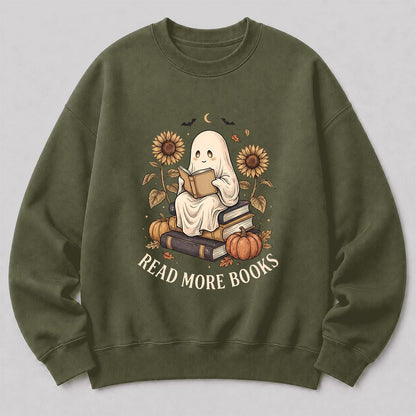 Read More Books Printed Sweatshirt | Cozy Book Lover Gift Military Green