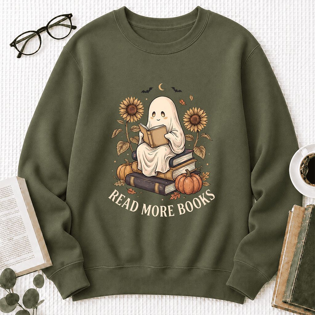 Read More Books Printed Sweatshirt | Cozy Book Lover Gift Military Green