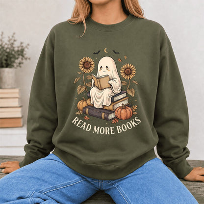 Read More Books Printed Sweatshirt | Cozy Book Lover Gift Military Green