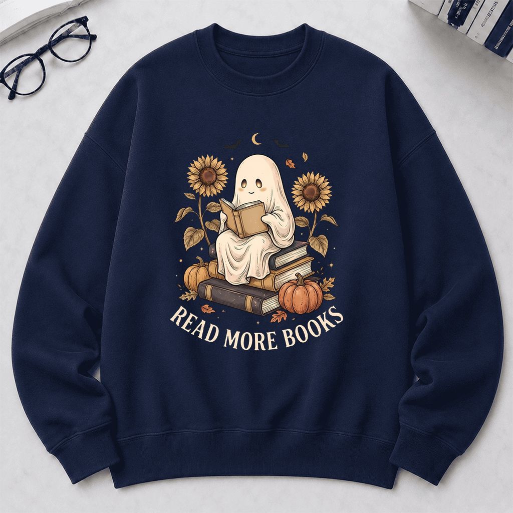 Read More Books Printed Sweatshirt | Cozy Book Lover Gift Navy