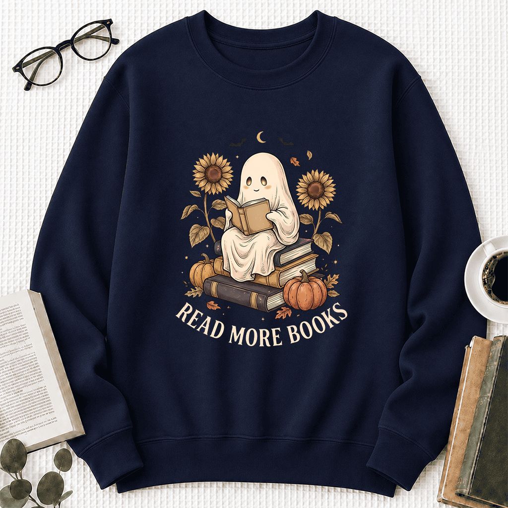 Read More Books Printed Sweatshirt | Cozy Book Lover Gift Navy