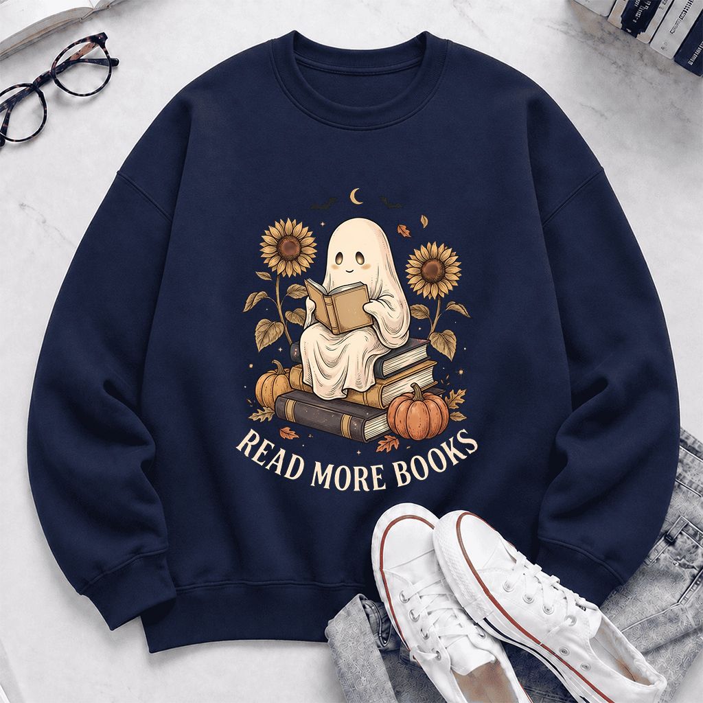 Read More Books Printed Sweatshirt | Cozy Book Lover Gift Navy
